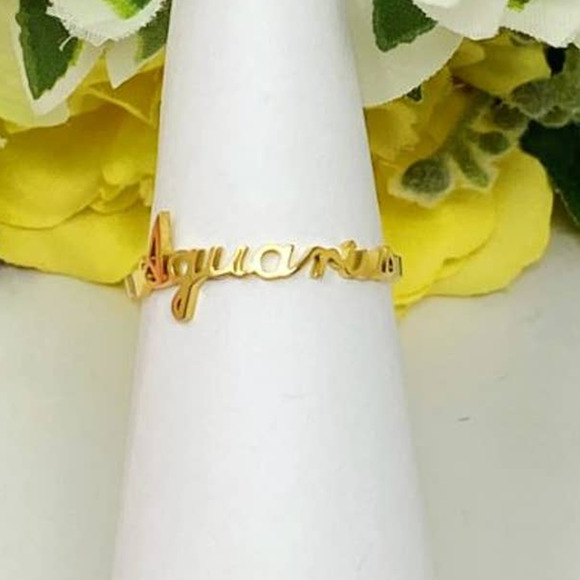 Aquarius Zodiac Scripted Stacking Layering Ring - Picture 1 of 6